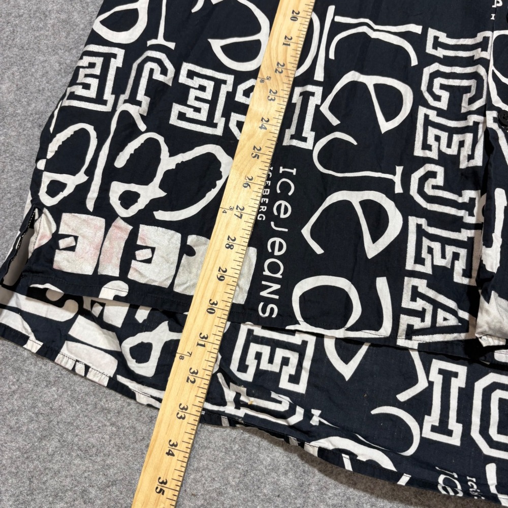 Iceberg Ice Jeans Men XXXL Black White Logo Print Short Sleeve Button Down Shirt - Picture 7 of 8